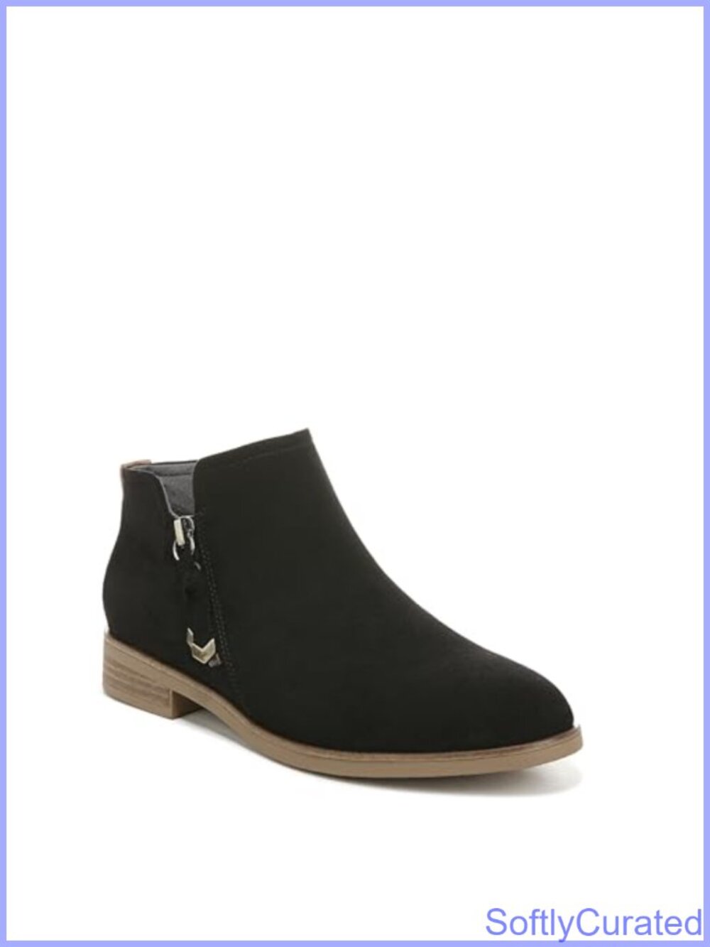 Faux Suede Short Zipper Bootie 1 Inch Block Heel